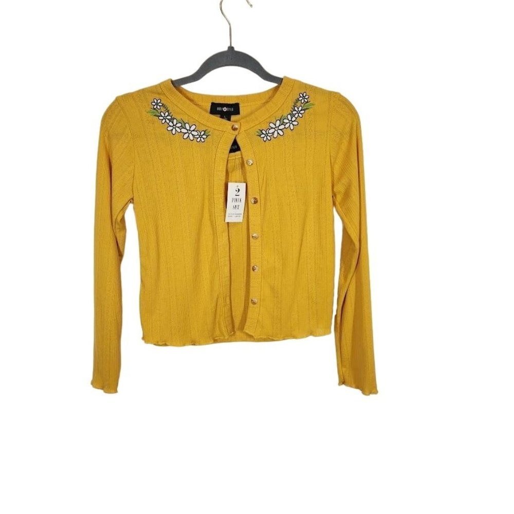 NWT Amy‎ Byer Girls Long Sleeve 2 Piece Cardigan Set in Mustard Size L (14)